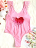 Lace Applique Plunge High Leg Valentine Swimsuit