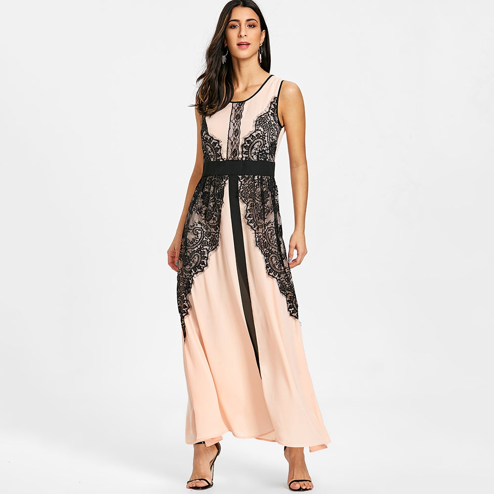 Lace Insert Party Maxi Dress