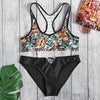 Women Sports Butterfly Printing Bikini Set Sleeveless Padded Bathing Suit