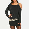 Long Sleeve Sequins Cold Shoulder Blouson Dress