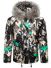 Paint Splatter Fur Hooded Drawstring Design Padded Jacket