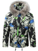 Paint Splatter Fur Hooded Drawstring Design Padded Jacket