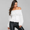 Off The Shoulder Lace Up Smocked Blouse
