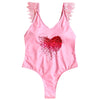 Lace Applique Plunge High Leg Valentine Swimsuit