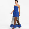 Lace Mesh Insert Long Evening Dress
