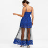 Lace Mesh Insert Long Evening Dress
