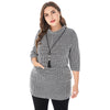 Stand Collar 3/4 Sleeve Color Blocking Pocket Plus Size Women Pullover Sweater with Chain