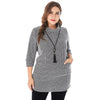 Stand Collar 3/4 Sleeve Color Blocking Pocket Plus Size Women Pullover Sweater with Chain