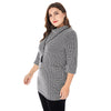 Stand Collar 3/4 Sleeve Color Blocking Pocket Plus Size Women Pullover Sweater with Chain