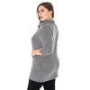 Stand Collar 3/4 Sleeve Color Blocking Pocket Plus Size Women Pullover Sweater with Chain