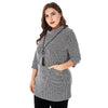 Stand Collar 3/4 Sleeve Color Blocking Pocket Plus Size Women Pullover Sweater with Chain