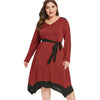 Plus Size V Neck Contrast Hem Dress