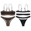 Sexy Spaghetti Strap Color Blocking Striped Print Women Bikini Set