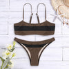 Sexy Spaghetti Strap Color Blocking Striped Print Women Bikini Set