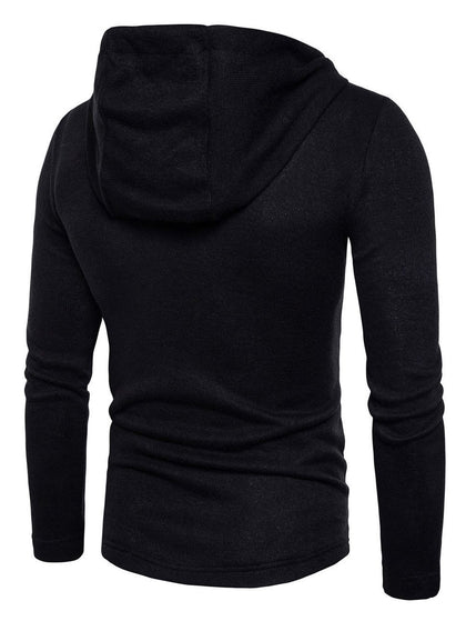 Zipper Solid Toggle Button Hooded Sweater