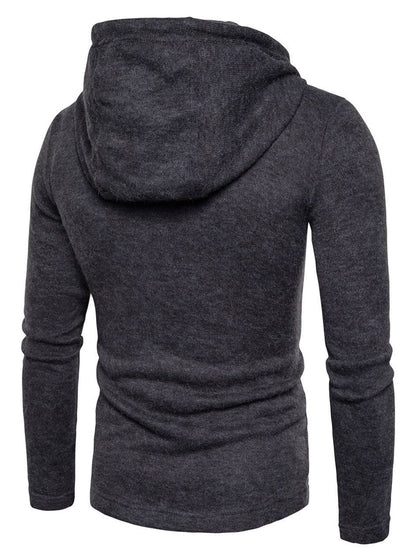 Zipper Solid Toggle Button Hooded Sweater