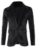 Solid One Button Pocket Velvet Blazer