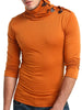 Solid Turtneck Toggle Button Pullover Long Sleeve T-shirt