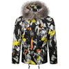 Paint Splatter Fur Hooded Drawstring Design Padded Jacket