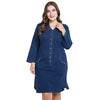 Plus Size Denim Women Long Sleeve Buttons Casual Female Dress with Pockets