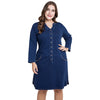 Plus Size Denim Women Long Sleeve Buttons Casual Female Dress with Pockets