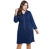 Plus Size Denim Women Long Sleeve Buttons Casual Female Dress with Pockets