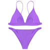 Spaghetti Strap Backless Padded Solid Color Low Waist Sexy Two-piece Women Bikini Set