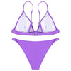 Spaghetti Strap Backless Padded Solid Color Low Waist Sexy Two-piece Women Bikini Set