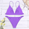 Spaghetti Strap Backless Padded Solid Color Low Waist Sexy Two-piece Women Bikini Set