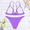 Spaghetti Strap Backless Padded Solid Color Low Waist Sexy Two-piece Women Bikini Set
