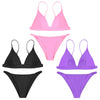 Spaghetti Strap Backless Padded Solid Color Low Waist Sexy Two-piece Women Bikini Set