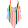 Sexy Scoop Neck Sleeveless Colorful Striped Backless Snap Button Padded Women Swimsuit