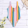 Sexy Scoop Neck Sleeveless Colorful Striped Backless Snap Button Padded Women Swimsuit
