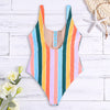 Sexy Scoop Neck Sleeveless Colorful Striped Backless Snap Button Padded Women Swimsuit
