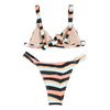 Sexy Shoulder Strap Colorful Striped Backless Tied Padded Women Bikini Set