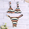 Sexy Shoulder Strap Colorful Striped Backless Tied Padded Women Bikini Set