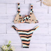 Sexy Shoulder Strap Colorful Striped Backless Tied Padded Women Bikini Set
