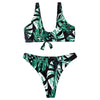 Sexy Plunge Neck Padded Leaf Print Knotted Beachwear Low Waist Women Bikini Set