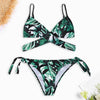 Sexy Spaghetti Strap Padded Leaf Print Criss Cross Low Waist Women Bikini Set