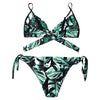 Sexy Spaghetti Strap Padded Leaf Print Criss Cross Low Waist Women Bikini Set