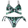 Sexy Spaghetti Strap Padded Leaf Print Criss Cross Low Waist Women Bikini Set