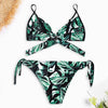 Sexy Spaghetti Strap Padded Leaf Print Criss Cross Low Waist Women Bikini Set