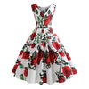 Vintage Belted Sleeveless Floral Print Dress