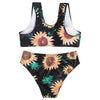 Plus Size Shoulder Strap Floral Print Padded Tied Racer Back Mid Waist Women Bikini Set