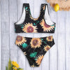 Plus Size Shoulder Strap Floral Print Padded Tied Racer Back Mid Waist Women Bikini Set