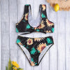 Plus Size Shoulder Strap Floral Print Padded Tied Racer Back Mid Waist Women Bikini Set