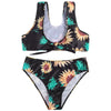 Plus Size Shoulder Strap Floral Print Padded Tied Racer Back Mid Waist Women Bikini Set
