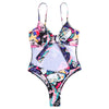 Spaghetti Strap Padded Cut Out Tied Bowknot Print Women Swimsuit