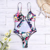 Spaghetti Strap Padded Cut Out Tied Bowknot Print Women Swimsuit