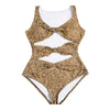 Sexy Plunge Neck Sleeveless Leopard Print Hollow Out Knotted Plus Size Women Swimsuit
